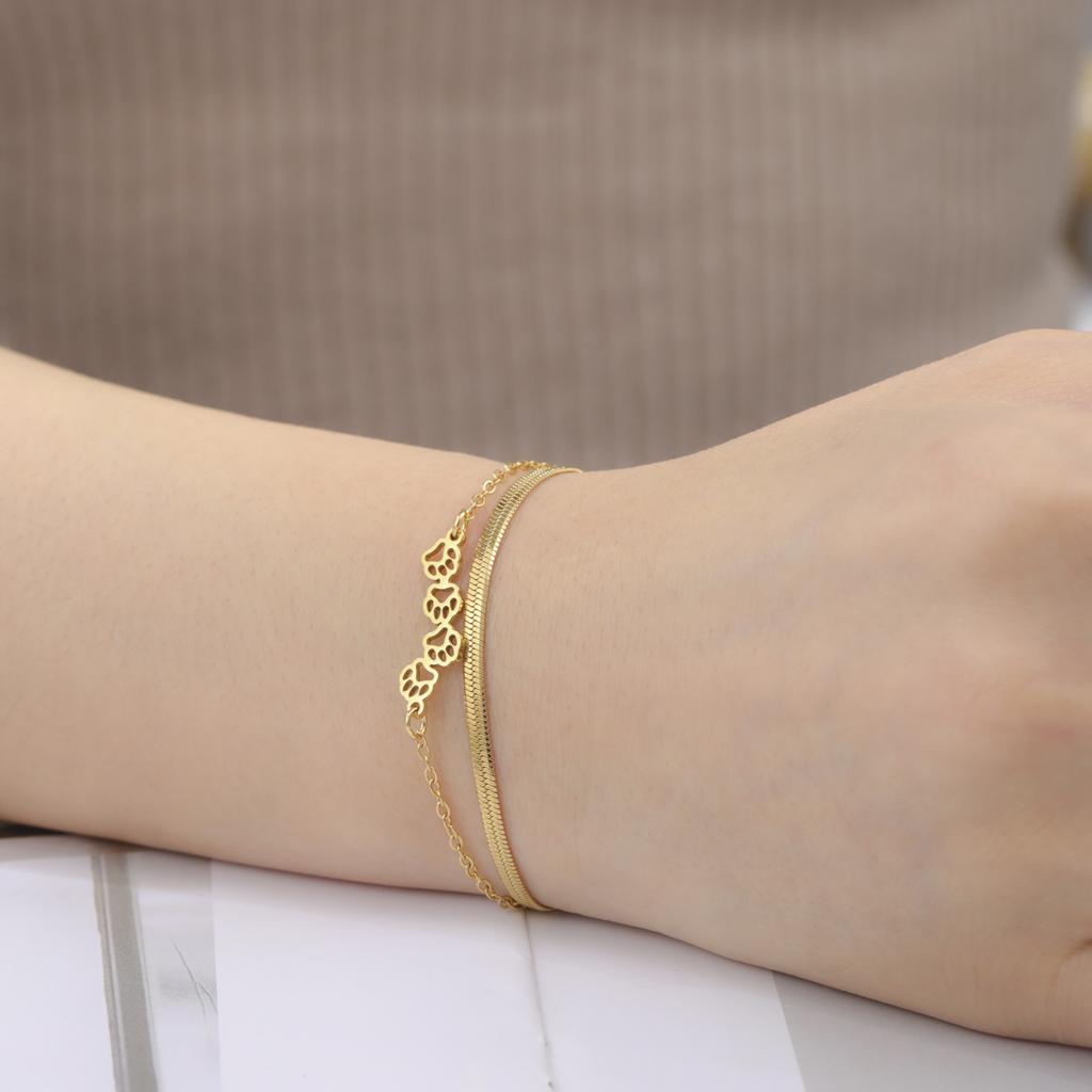 Cazador Cat Dog Paw Footprint Snake Chain Women's Hand Bracelet Cute Animal Charm Bracelet Stainless Steel Jewelry Gift 2026