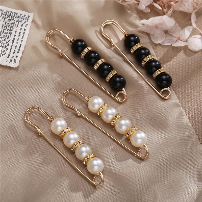 New 2Pcs Vintage Pearl Clothing Pins For Women Decor Dress Pants Buckle Brooches Set