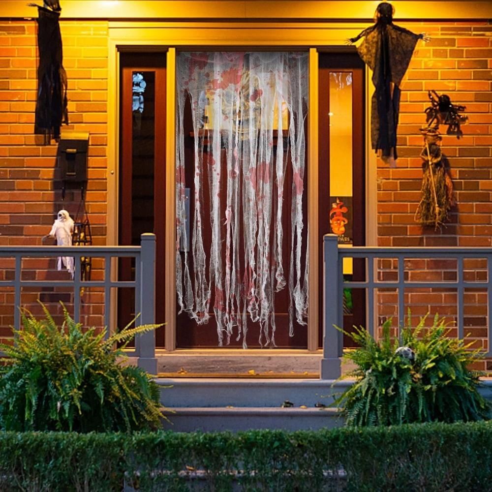 Irregular Frayed Torn Strip Scary Bloody Curtain Blood Splatter Gauze Door Hanging Ghost Festival