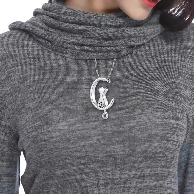 Медальон-кулон для питомца в форме луны, предназначенный для хранения шерсти или праха, из элегантной нержавеющей стали с полированной отделкой