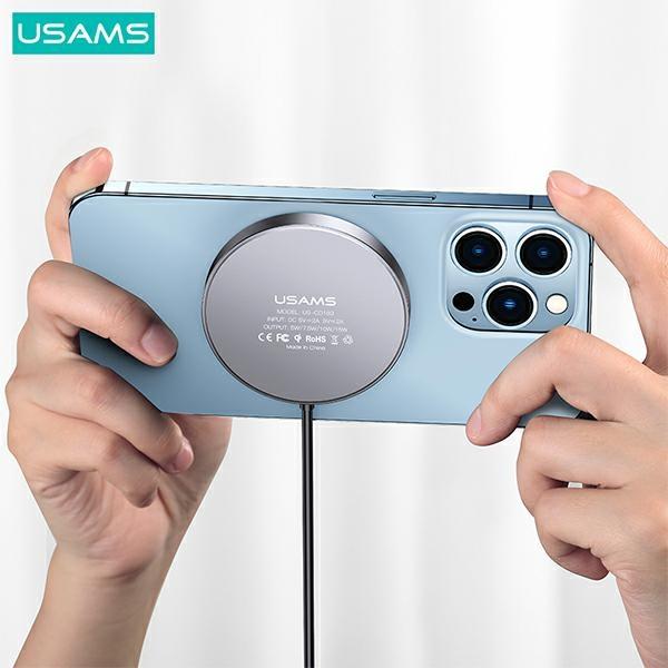 Ładowarka indukcyjna 15W USAMS Magnetic Aluminium Czarna