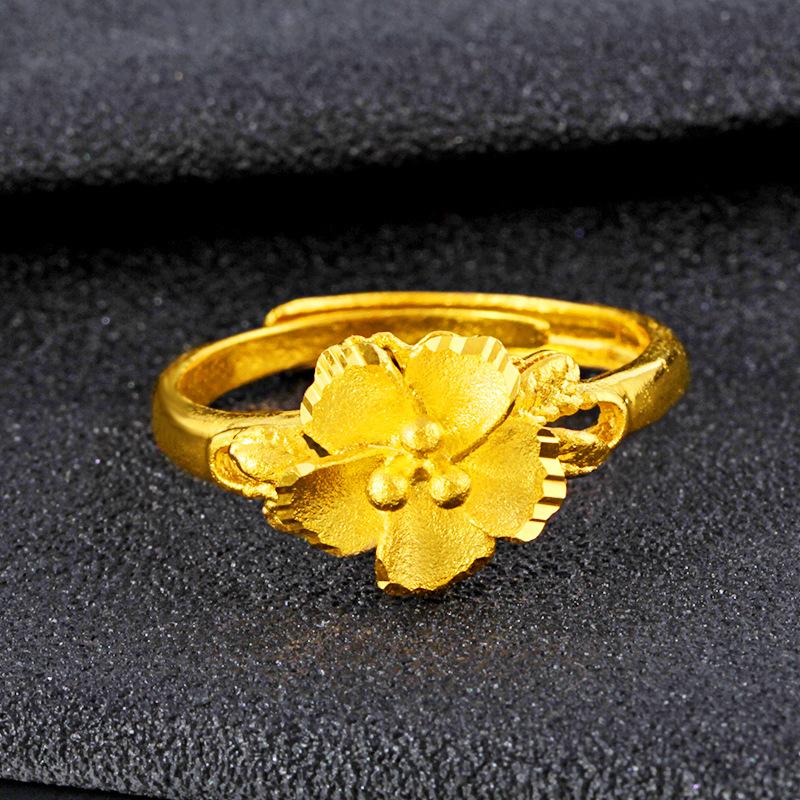 Sand Gold High Imitation Gold Flower Blooming Wealthy Open Ring Fashion Gold Flower Ring Gold-plated Jewelry