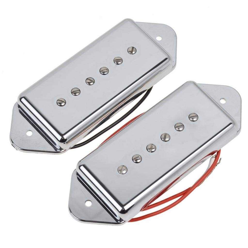 P90 Dog Ear Style Single Coil Pickups Guitar Pickups (Neck Bridge) For Epi Lp Electric Guitar Silveryellowbk 5052Mm