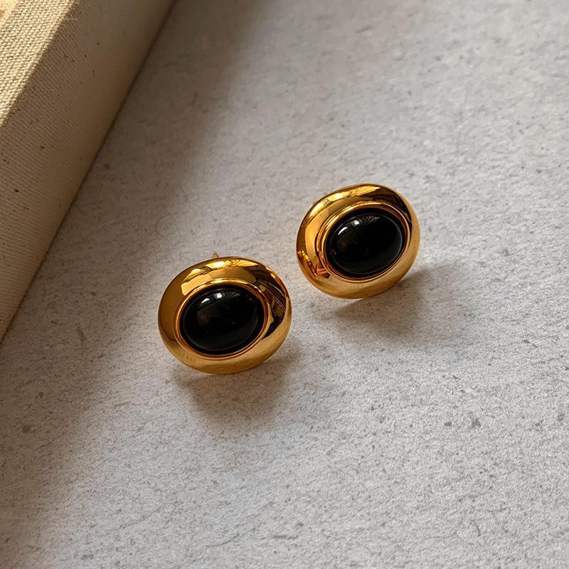 Vintage Tiger Eye Stone Earrings: Gold Electroplated, Sterling Silver Needle, Unique Light Luxury Design
