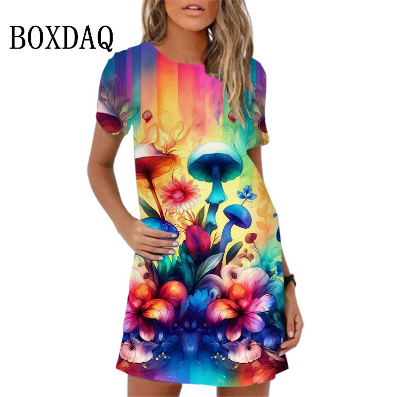 Элегантное женское платье с милым цветочным принтом, новое летнее свободное мини-платье 2024 года, пляжное повседневное женское платье с коротким рукавом и большими размерами, Vestidos