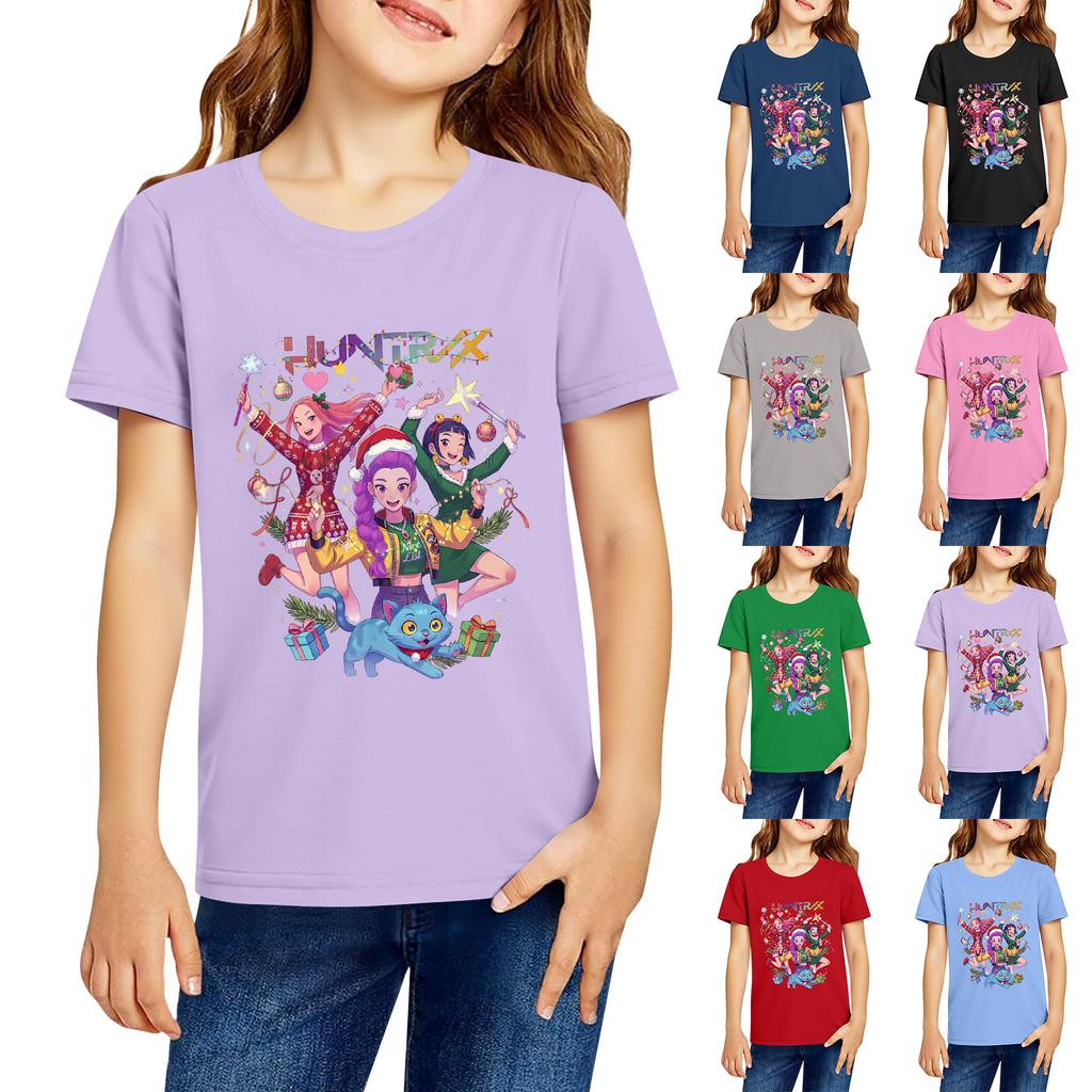 Fashionable Round Neck Short Sleeve Work Clothes Printed Tops For KID Summer Tops