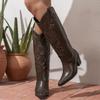 Fashion Size 36-42 Retro Winter Knee High Boots Women Comfy Walking Female Western Cowboy Boots Low Heels Shoes Zapatos De Mujer