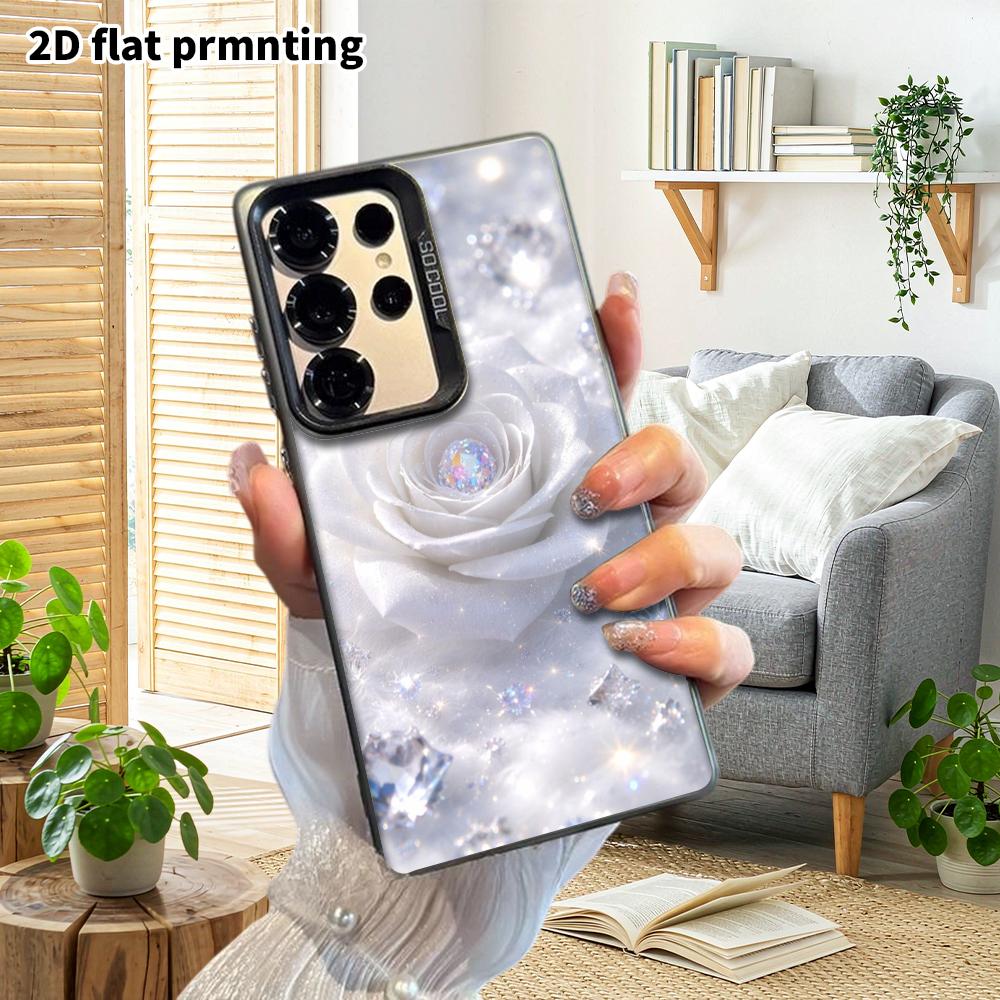 Phone Case: 2D Flat Samsung Galaxy A34 A35 M05 M06 S20 S22 S21 FE Plus 5G Protective Case, Couple Style, White Rose Diamond, Christmas and Halloween G