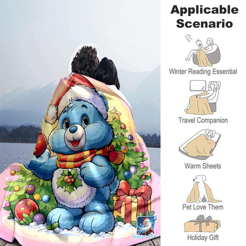 1Pc Christmas Blue Bear Blanket Soft And Comfortable Casual Warm Camping Travel Christmas Halloween Gift M921193