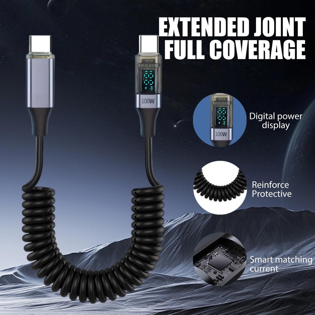 100 Вт 90-градусный пружинный USB C Type C кабель для передачи данных прямой/локтевой быстрая зарядка двойной шнур Type-C для Samsung Xiaomi IPhone линия передачи данных