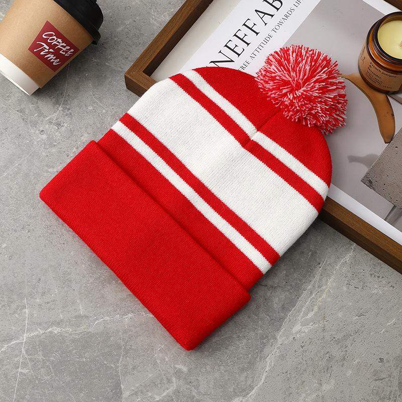 New Cross-border Acrylic Women's Jacquard Striped Adjustable Beanie Loose-fitting Versatile Knitted Ear-covering Warm Winter
