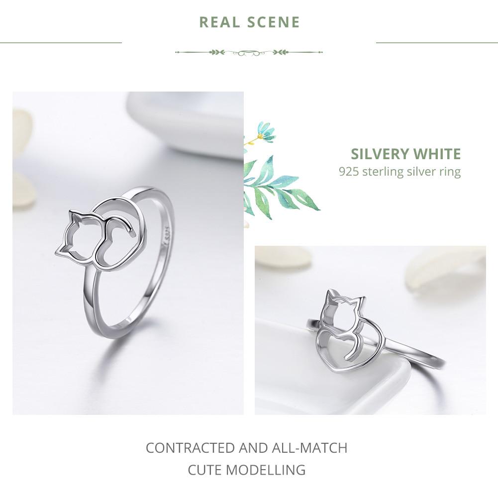 Аутентичное кольцо BAMOER на палец с изображением непослушного котенка и сердца из 100% стерлингового серебра 925 пробы