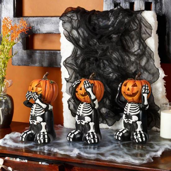 Хэллоуин Украшение Скелет Форма Тыквы Статуи Смола Готический Декор Дом Вечеринка Фестиваль Фигурка Черепа