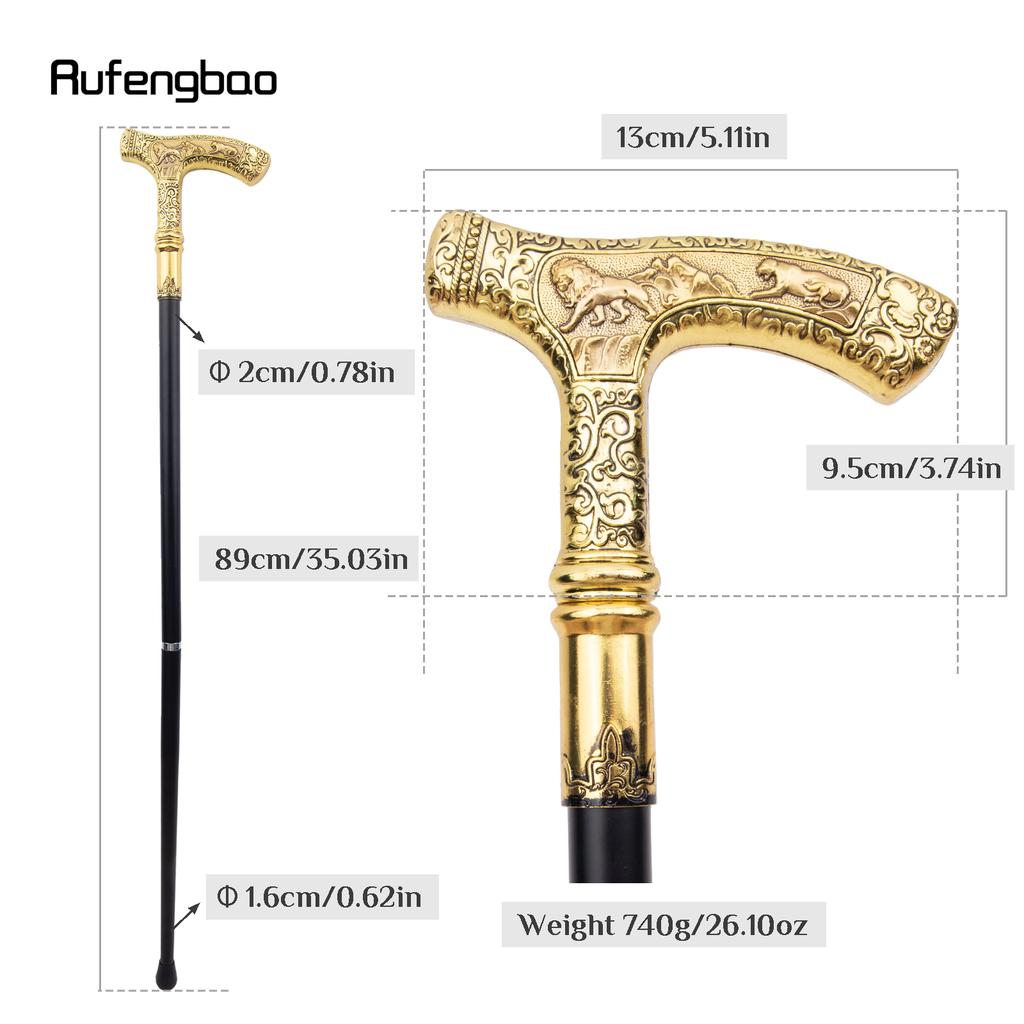 Golden Lion Luxury Pattern Walking Stick Party Fashion Elegant Walking Stick Decorative Cospaly Cane Knob Crosier 89cm