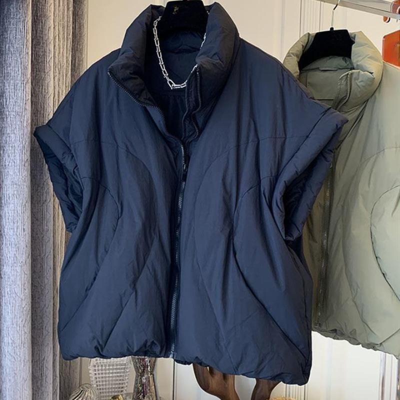 Стоячий воротник однотонные безрукавные женские парки корейские осенние свободные повседневные хлопковые пальто на молнии дизайн Sense женский жилет куртка