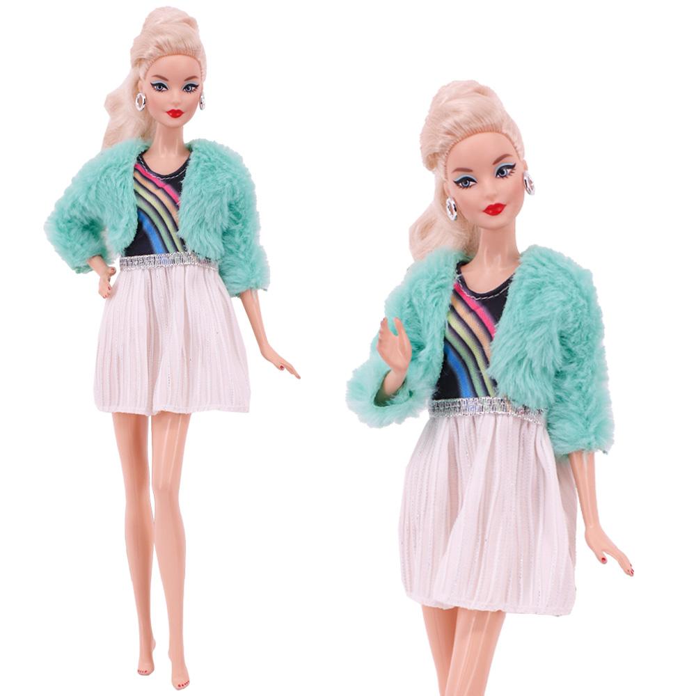 Плюшевый жилет + платье для куклы Барби 30 см, одежда, аксессуары, 1/6 BJD, игрушки для девочек, подарок на день рождения