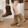 2025 осень ретро пустошь бахрома рыцарские сапоги толстый каблук но сапоги до колена тонкий ворс полусапоги
