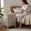 India Bone Inlay 3-Drawer Bedside Table  Gray & White Geometric Design Bone Inlay Nightstand with Floral Pattern,Bone Cabinet Desk Dressers