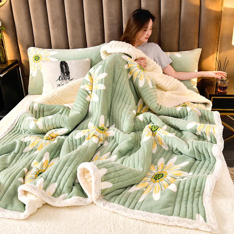 New Winter Double-sided Milk Fleece, Lambswool Blanket, Three Layers of Thickened Warm Blanket