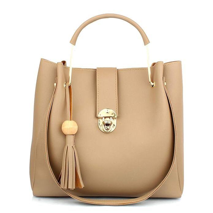 Комбинированная женская бежевая сумочка (набор из 3)