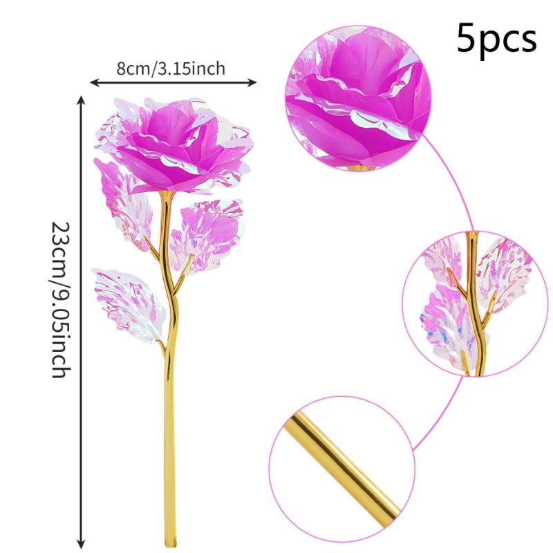 5pcs 24K Foil Plated Rose Valentine's Day Creative Gift Gold Rose Lasts Forever Love Wedding Decor Lover Lighting Roses