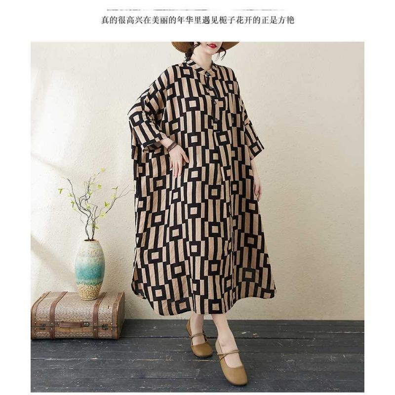 Платье для отпуска 2025 года с принтом и воротником-стойкой, свободного покроя, очень большого размера