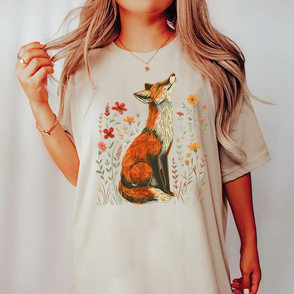 Винтажная рубашка с полевыми цветами и лисой Comfort Shirts Light Academia Cottagecore Forestcore причудливая рубашка повседневная повседневный топ Y2K уличная одежда