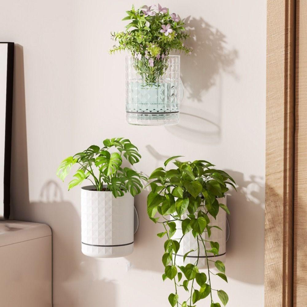 Пластиковый Гидропонный Настенный Горшок Двухъярусный Самоклеящийся Настенный Горшок Декоративный Экономичный Подвесной Горшок для Цветов