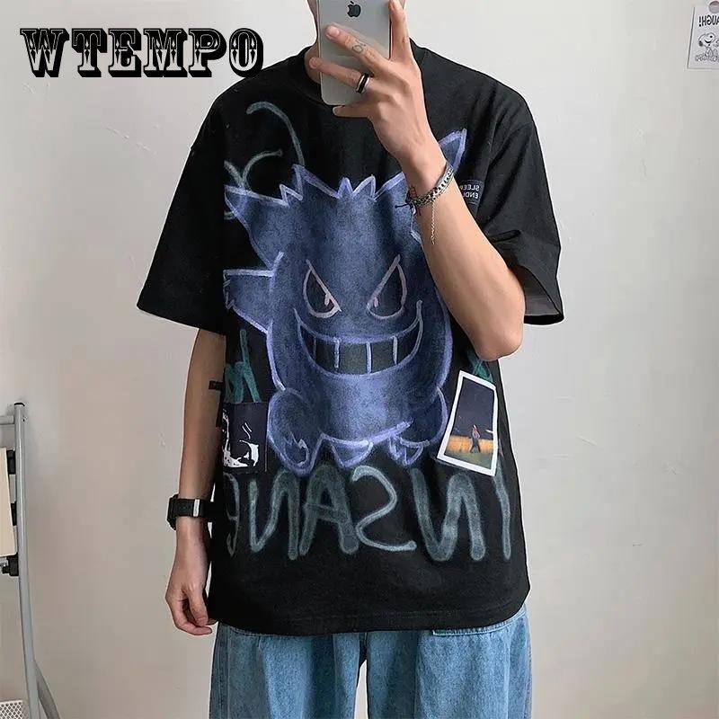 Fashion Oversized T-shirts Bear Print Men T-Shirt Summer Hip Hop Loose Tee High Street Tops Short Sleeve Cotton Clothing