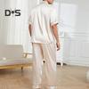 2Pcs/Set Silk Satin Men Pajama Set Notch Collar Button Down Pajama Top with Chest Pocket Elastic Waist Bottoms Set Sleepwear