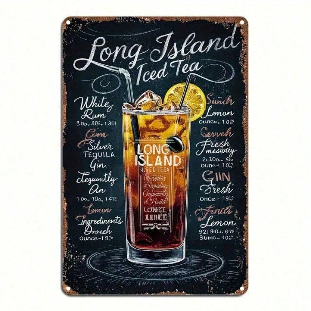 Long Island Iced Tea Sign Vintage Aluminum Wall Art Retro Farmhouse Bar Decor
