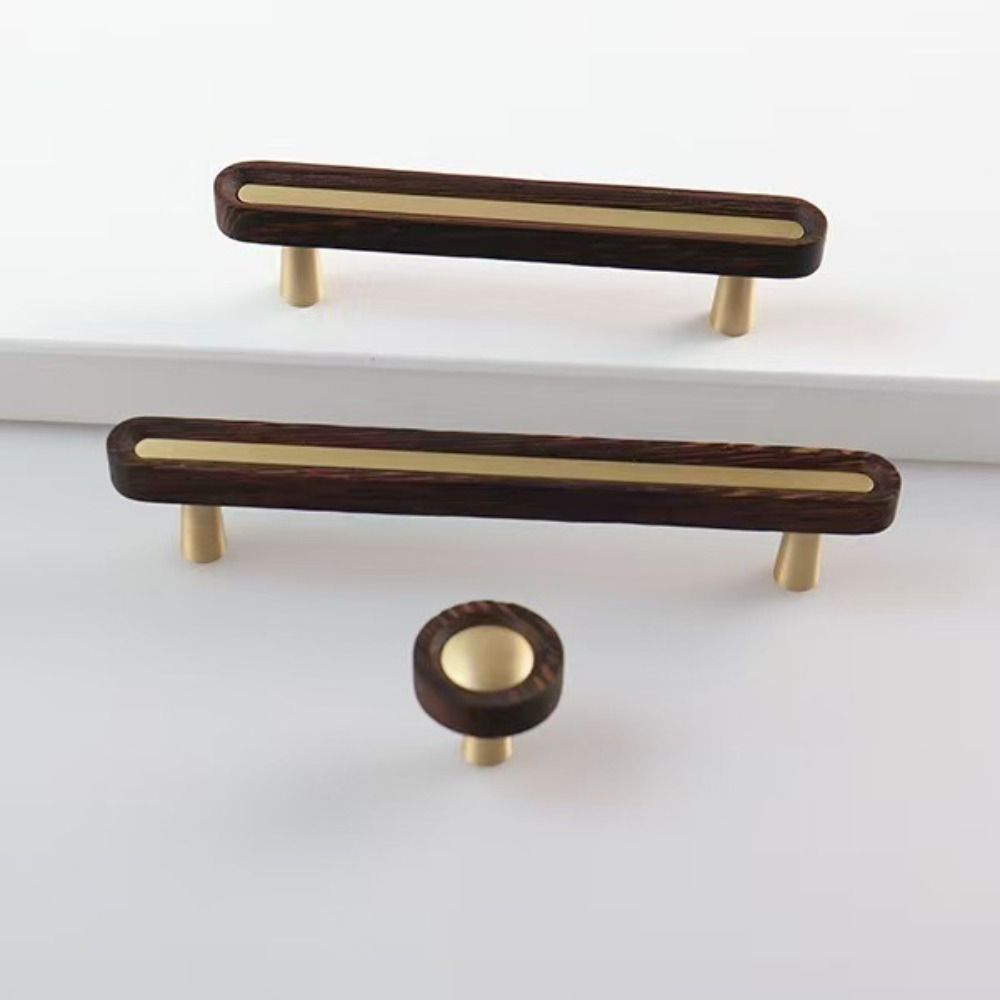 Durable Cabinet Pulls Brass Walnut Wood Knobs Drawers Handles for Cupboard Wardrobe Drawer Door