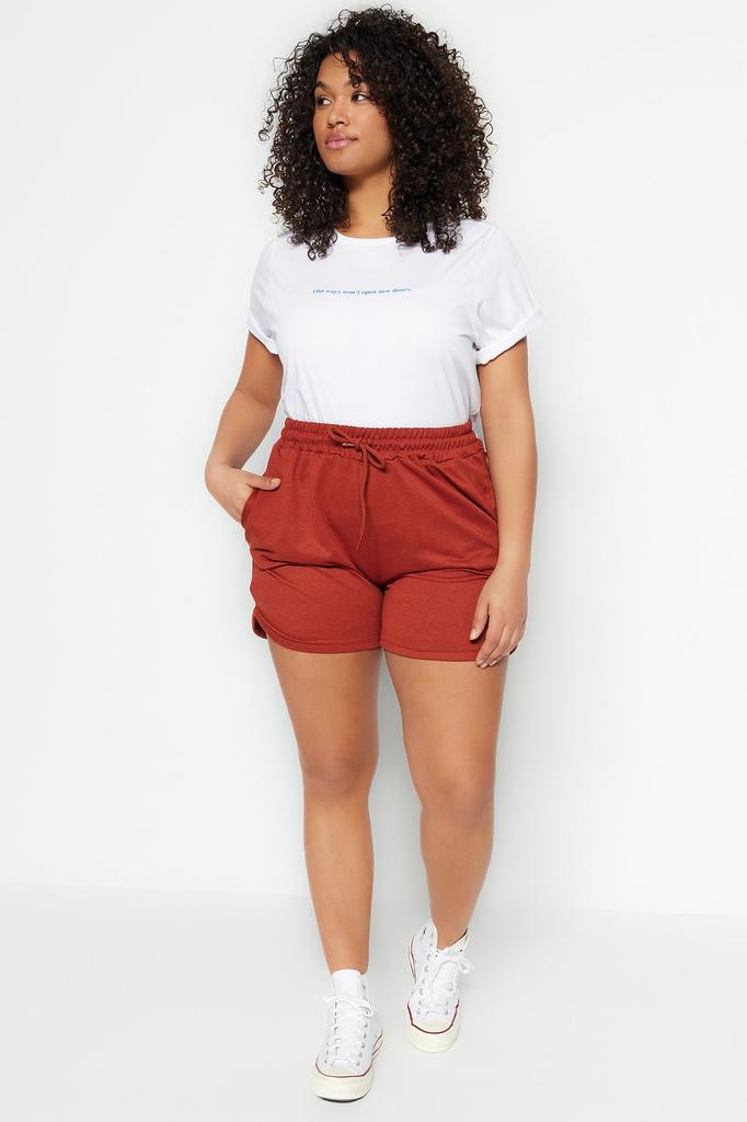 Women's Plus Big Size Fashion Black Thin Ribbed Knitted Shorts