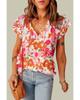 Azura Exchange Блузка с цветочным принтом, рукавами-оборками и разрезом в форме V-образного выреза