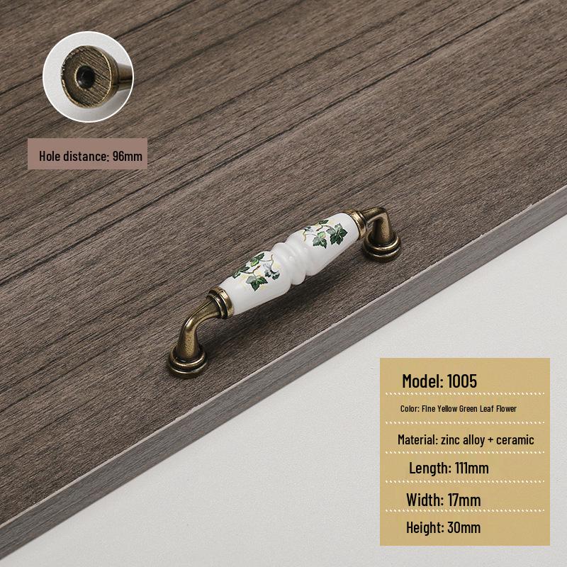 Античная коричневая, красная и зеленая керамическая ручка для ящика шкафа в стиле кантри с листом