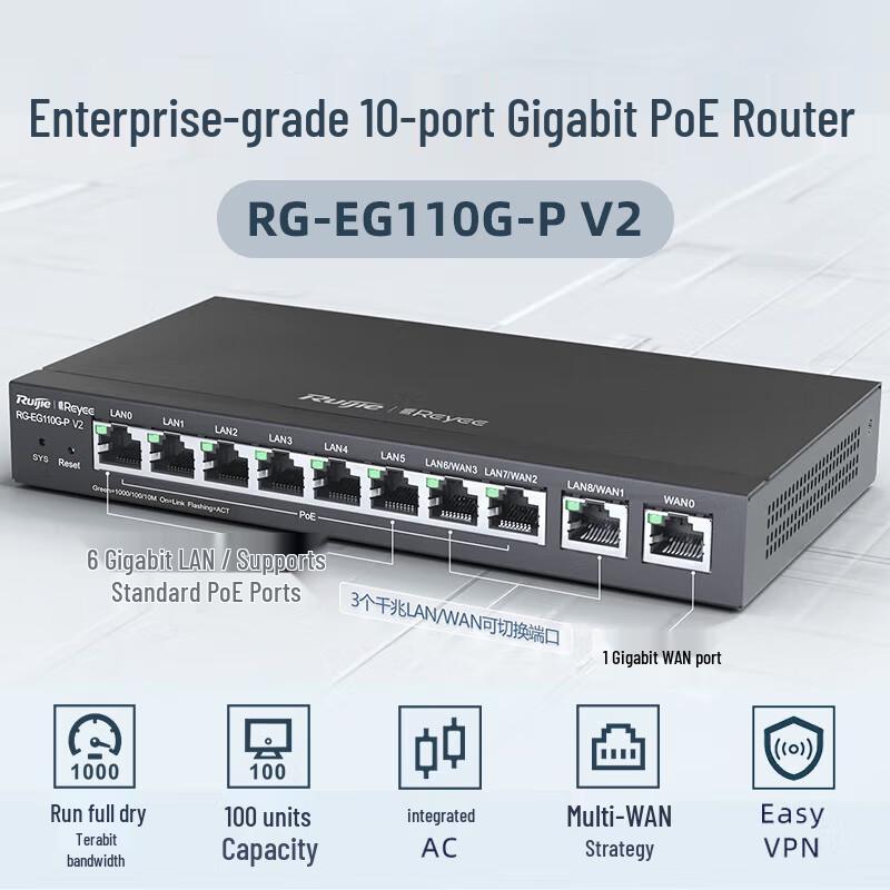 Ruijie RG-EG110G-P V2 8-Port Gigabit PoE Enterprise Router (CN version)
