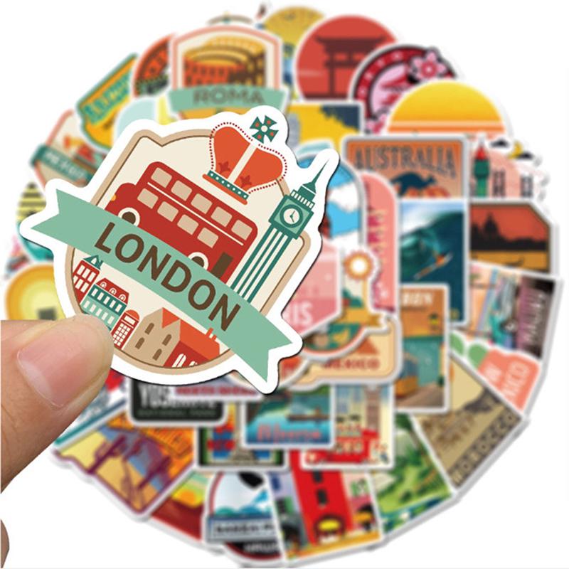 50Pcs Travel City Landscape Cartoon Graffiti Sticker Suitcase Waterproof Sticker