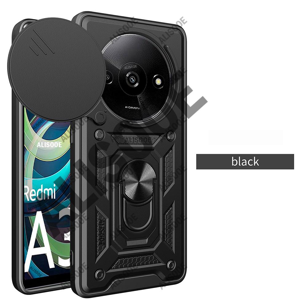 Funda для Redmi A3 Чехол Slide Camera Lens Protection Armor Ring Stand Защитный чехол для Xiaomi Redmi A3 Противоударный чехол