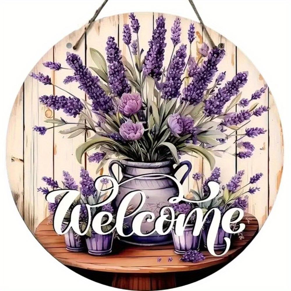 Vintage Welcome Flower Plant Sign, Round Wooden Wreath Sign for Home Room Farmhouse Porch Bar Cafe Wall Decor, Gift for Friends