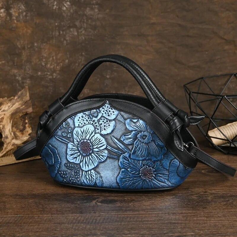 Johnature Сумка с тиснением в стиле ретро, ручная роспись, женская сумка из натуральной кожи, универсальные сумки на плечо и через плечо из воловьей кожи