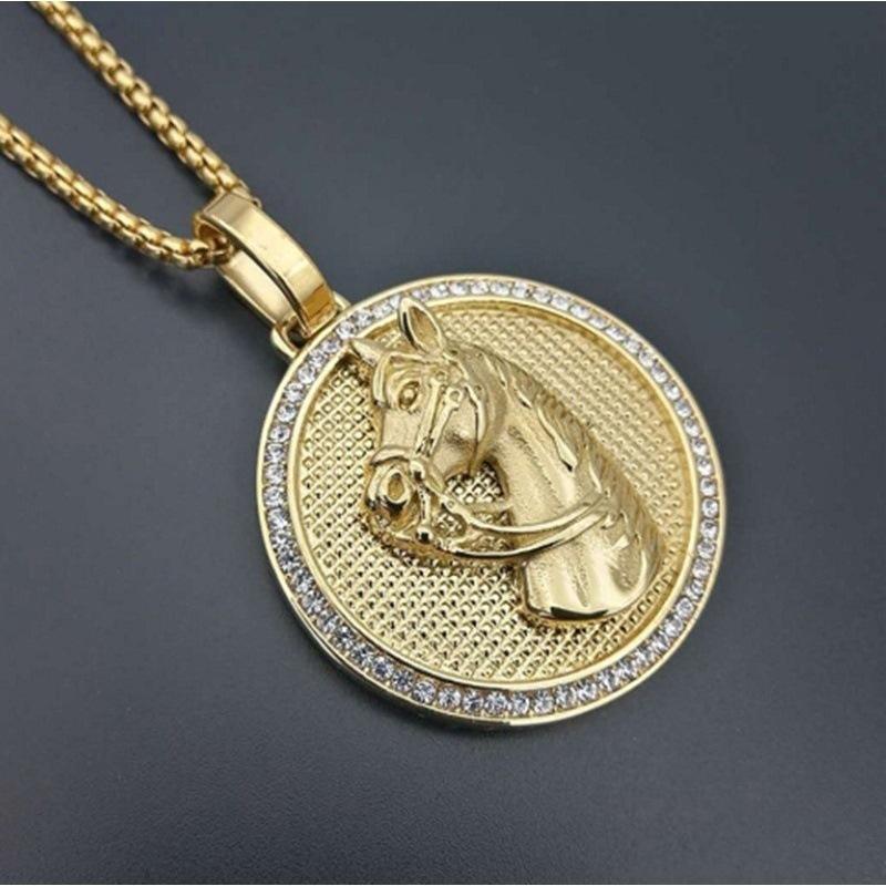 New Fashion Hip Hop HIPHOP Jewelry Disc Horse Head Pendant Necklace