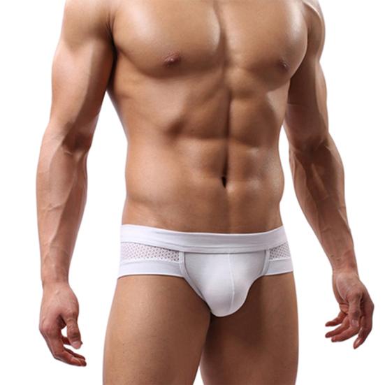 Men's Sexy Mesh Modal Triangle Underwear Breathable Solid Briefs Underpants