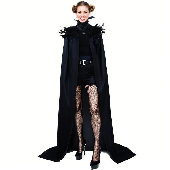 Хэллоуинская шаль из бархатной ткани, плащ костюма демона ангела, легкая застежка, воротник из искусственных перьев, плащ для косплея на Хэллоуин