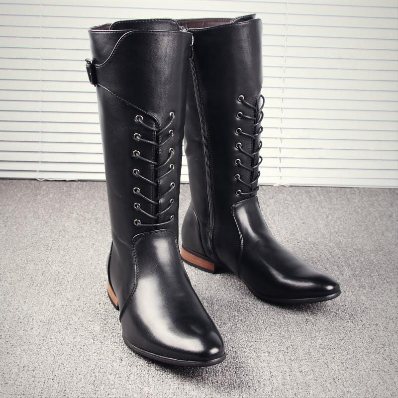 Корейская версия модных высоких кожаных ботинок мужские длинные ботинки на шнуровке из денима с острым носком кос сценическое выступление молния ботинки Мартин