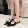 Модный бренд Водяной бриллиант Жемчужные шлепанцы Женские 2025 Новые Сказочный темперамент Остроносые сандалии Черные Абрикосовые Принцесса Стиль Женская обувь