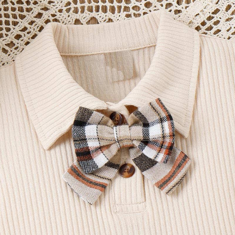 Милый девичий весенне-летний детский топ с лацканами и бантом, с короткими рукавами, и клетчатая короткая юбка, комплект униформы