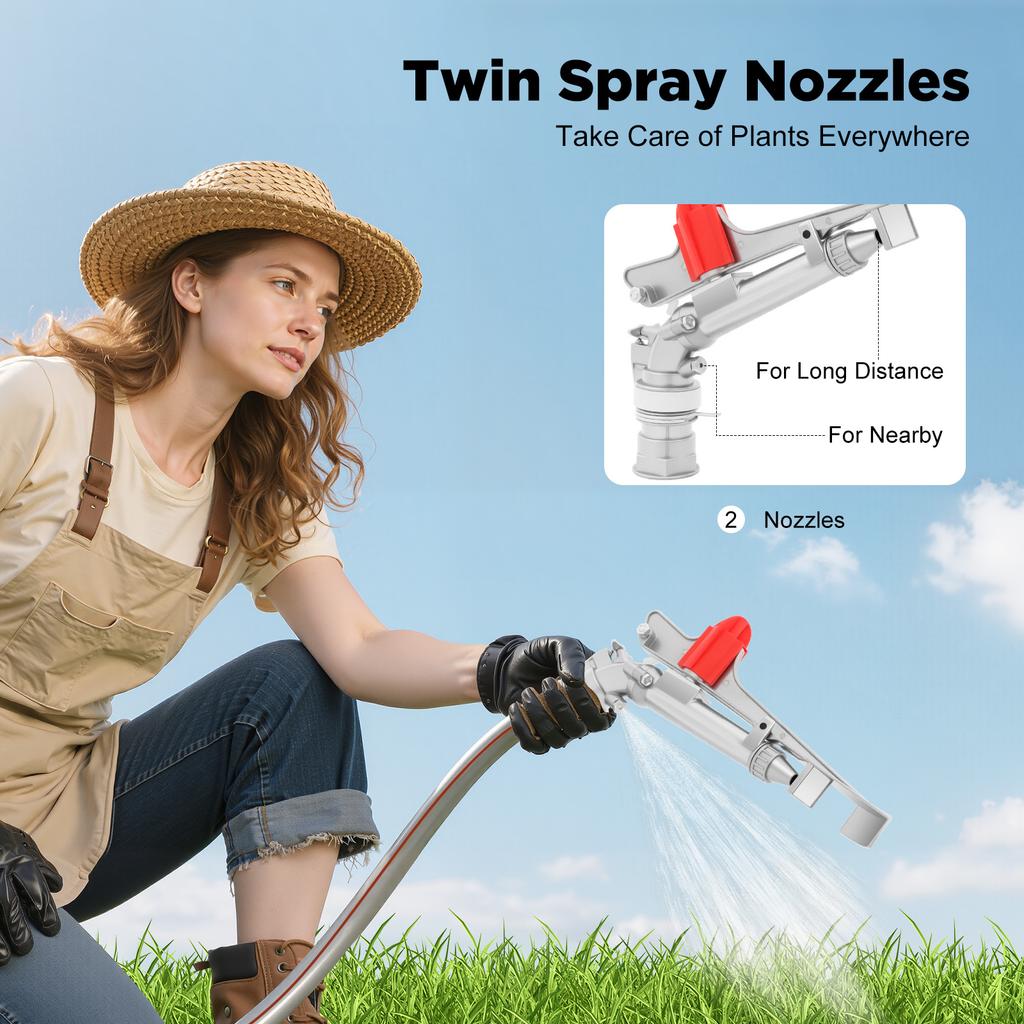 Регулируемая спринклерная пушка для полива, 360° вращающийся распылитель воды для газона, дальность 80 м, корпус из цинкового сплава, для фермерского сада газона