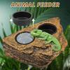 Hanging Reptile Feeding Bowl Plastic Reptile Food Water Dish Double Bowl Imitation Rock Magnetic Feeder Ledge for Lizard Gecko