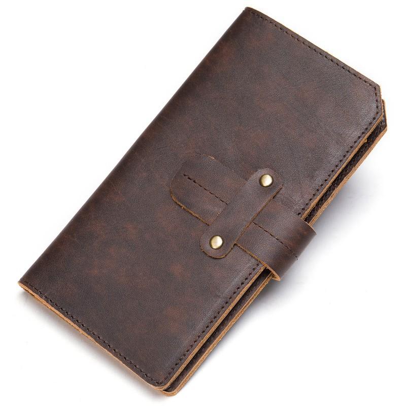 Retro Crazy Horse Leather Wallet Genuine Men's Long RFID Card Bag Large Capacity Slot Head Layer Money Clip Men