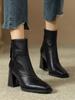 Thick-heeled Short Boots Women's 2025 New High-heeled Winter Velvet Brown Thin Boots British Retro Martin Boots